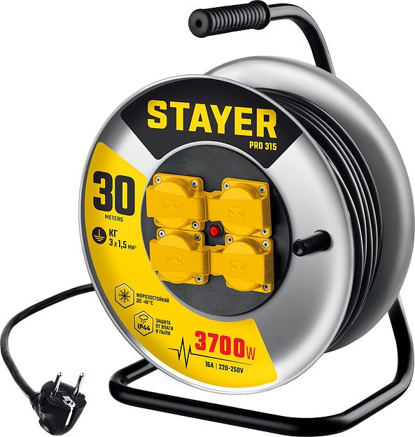 STAYER PRO-315, КГ, 3 x 1.5 мм2, 30 м, 3700 Вт, IP44, силовой удлинитель на стальной катушке (55077-30) фото 1