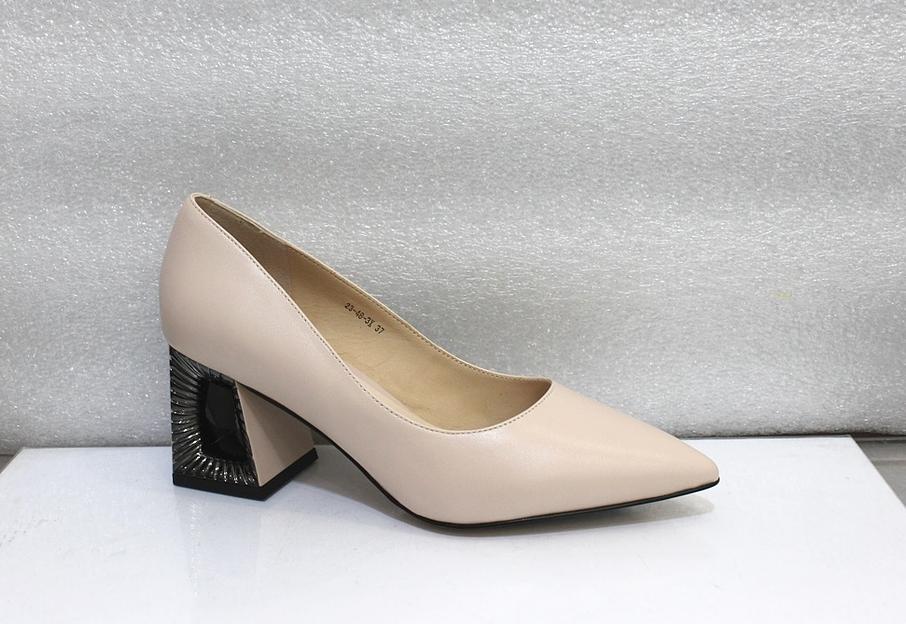 Туфли женские, пудровые, натуральная кожа, каблук 7,5 см фото 1