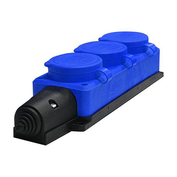 Колодка удлинителя 3-м Компакт 1ф с заглушками каучук син. UNIVersal 3044 фото 1