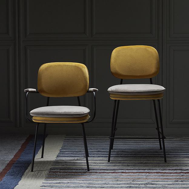 Стул полубарный с контрастным кантом Pea, велюр, желтый/бежевый фото 9