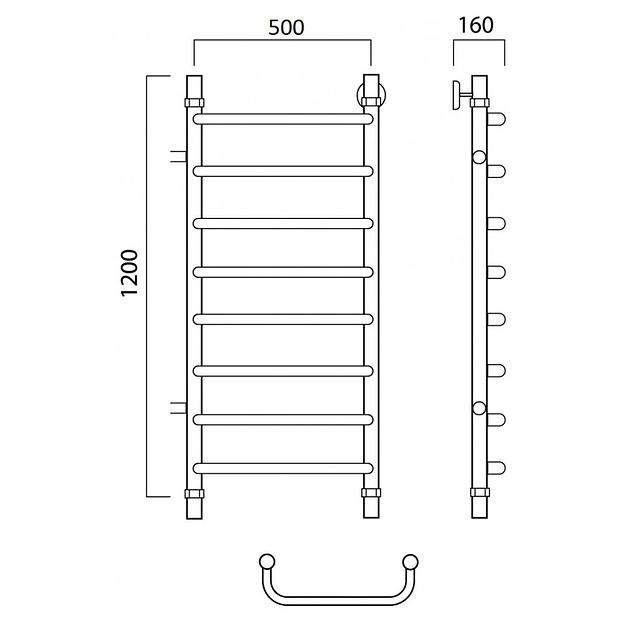 Полотенцесушитель водяной Роснерж Скоба L102001 120x50 с боковым подключением 800 фото 2