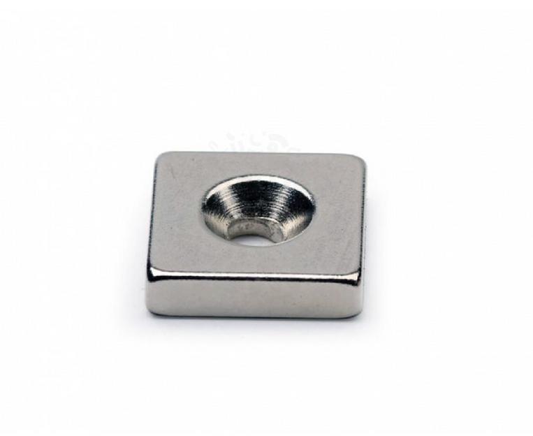 Неодимовый магнит прямоугольник 12х12х3 мм с зенковкой 3.5/6 мм, опт фото 1