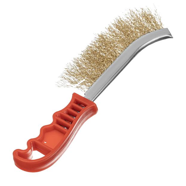 Щетка металлическая латунированная, пластиковая ручка фото 3