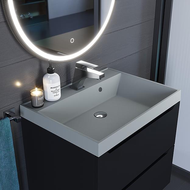 Раковина кварцевая для ванной комнаты Uperwood Classic Quartz 60 см, серая матовая, платина фото 2