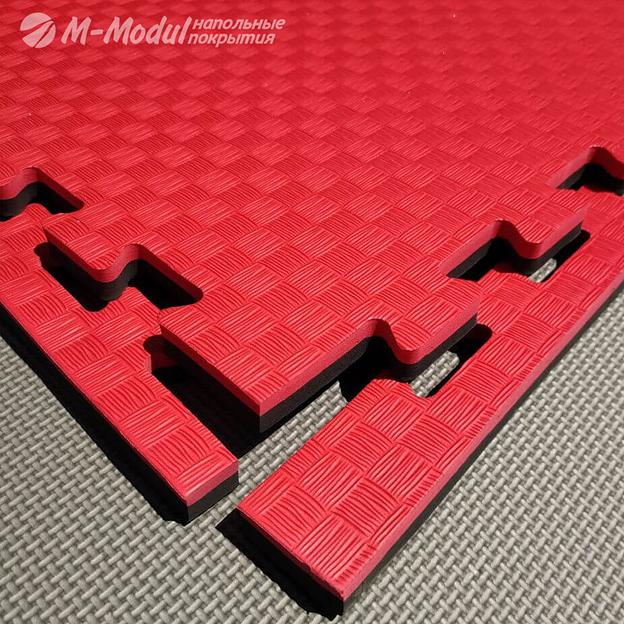 Мягкий модульный пол (будо-мат) двухсторонний 100x100 см, толщина 2,5 см, Цвет Красно-черный, Толщина модуля 25 мм. фото 1