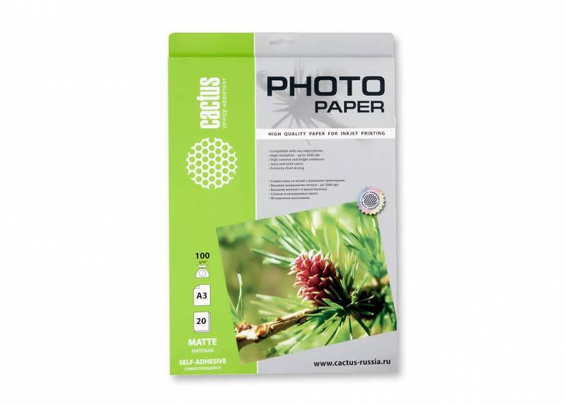 Фотобумага Cactus CS-MSA310020 A3/100г/м2/20л./белый матовое самоклей. для струйной печати фото 1