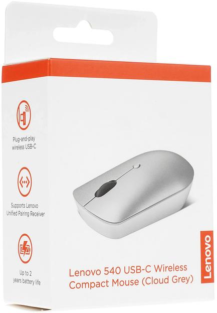 Мышь Lenovo 540 USB-C Wireless Compact светло-серый оптическая 2400dpi беспров. BT/Radio USB (GY51D20869) фото 8