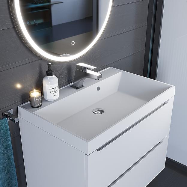 Раковина кварцевая для ванной комнаты Uperwood Classic Quartz 70 см, белая матовая, жасмин фото 1