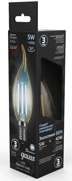 Лампа филам. Gauss Filament 5Вт цок.:E14 свеча 220B 4100K св.свеч.бел.нейт. (упак.:1шт) (104801805) фото 4