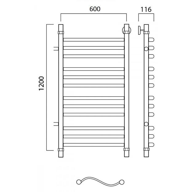 Полотенцесушитель водяной Роснерж Волна L101011 120x60 с боковым подключением 800 групповой фото 2