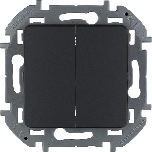 Legrand 673623 Выключатель двухклавишный - INSPIRIA - 10 AX - 250 В~ - антрацит фото 1
