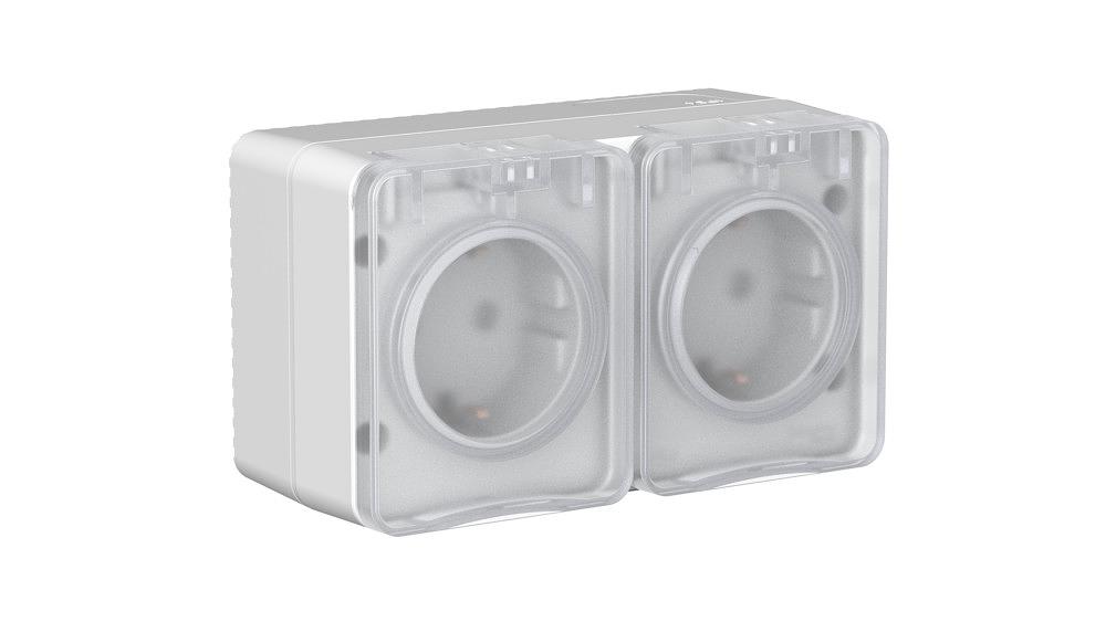 AtlasDesign PROFI IP54 открытой установки розетка двойная с з/к со шторками 16А, серый фото 1