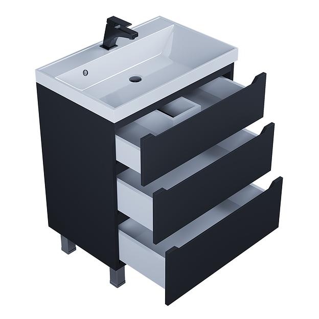 Тумба под раковину для ванной Uperwood Tanos 70 см, напольная, черная матовая, 3 ящика фото 7