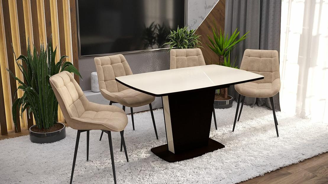 Стол Атлант тип 1, 110 (+40)×75 см венге, бежевое стекло фото 1