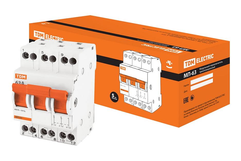 Модульный переключатель трехпозиционный МП-63 трехполюсный 63А фото 1