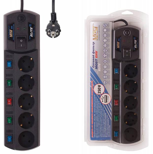 Сетевой фильтр Most EHV 5м (5 розеток) черный (коробка) фото 1