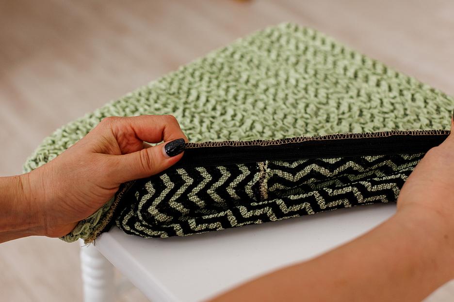 Чехол на табурет Чехлы&Пледы «Букле» зелёный шалфей (2 шт) ОПТ фото 5