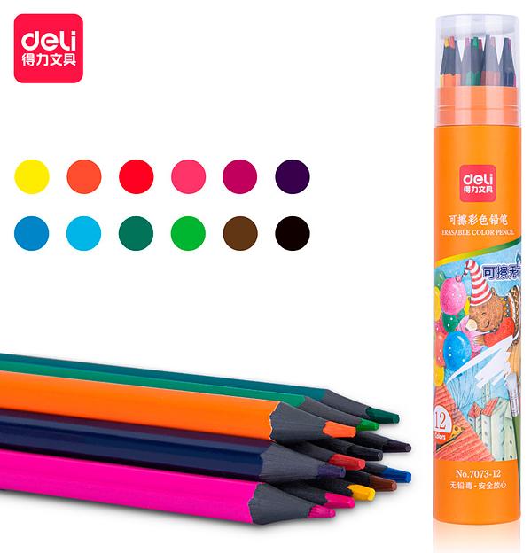 Карандаши цв. Deli 7073-12 пластик 12цв. туба пл. ластик фото 1