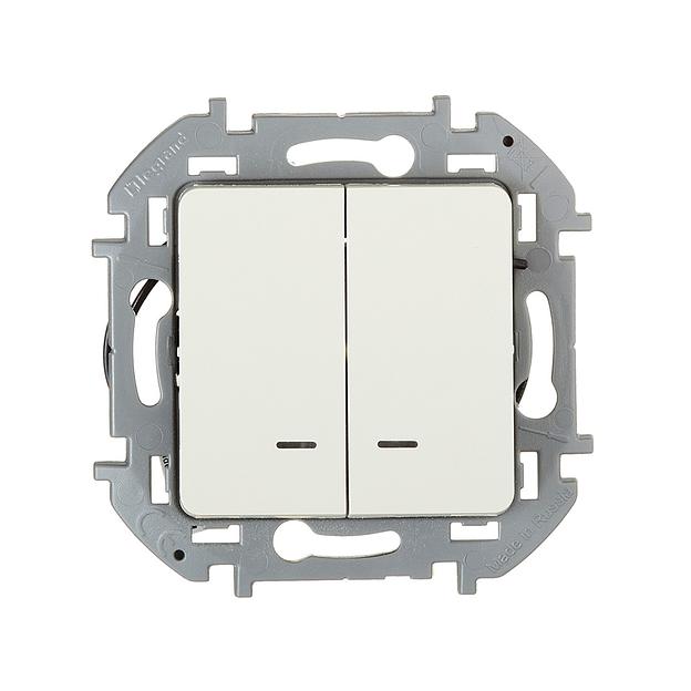 Выключатель двухклавишный с подсветкой Legrand 673631 Inspiria с/у слоновая кость фото 2