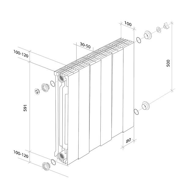 Радиатор биметаллический секционный 500/100/8 боковое подключение цвет Bianco Traffico фото 8