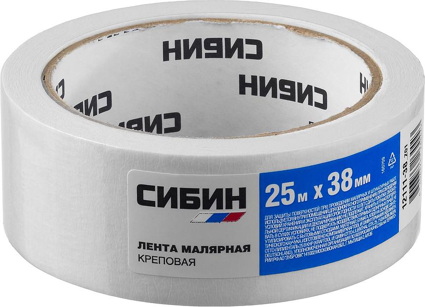 СИБИН 38 мм х 25 м, креповая, малярная лента (12111-38) фото 2