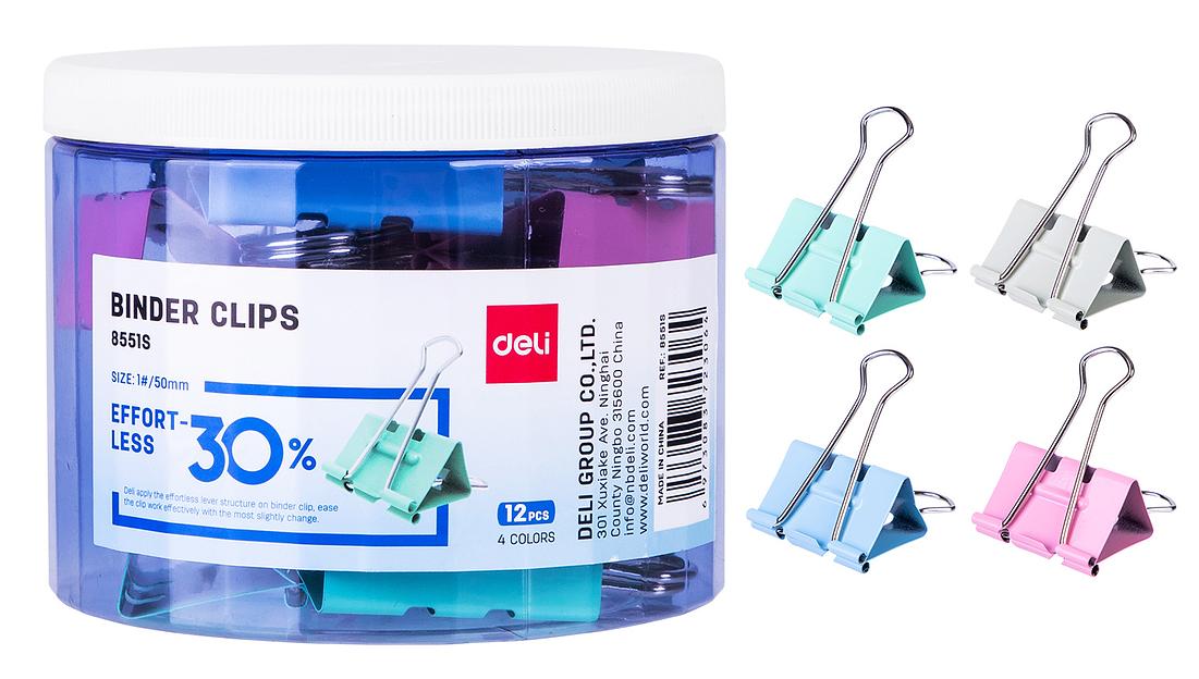 Зажимы Deli E8554S металл 25мм ассорти (упак.:48шт) пластиковая туба фото 1