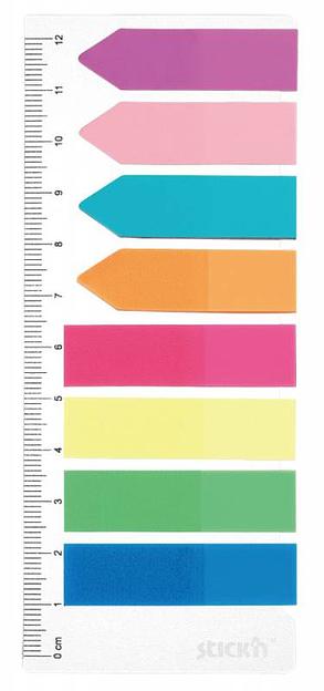 Закладки самокл. индексы пластиковые Stick`n 21346 8цв.в упак. 25лист на линейке 12x45мм прямоуг+12x42мм стрелки европодвес фото 2