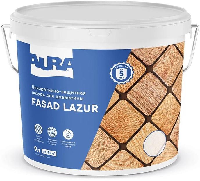 Декоративно-защитная лазурь для древесины "Aura Fasad Lazur" Венге 9л фото 1