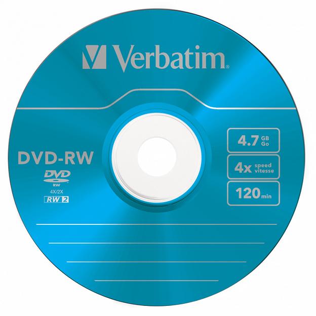 Диск DVD-RW Verbatim 4.7Gb 4x Slim case (5шт) Color (43563) фото 1