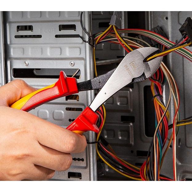 Диэлектрические усиленные диагональные бокорезы Deli DL512207 180мм, сталь Cr-V, сертификат VDE для работ под напряжением до 1000 В фото 5