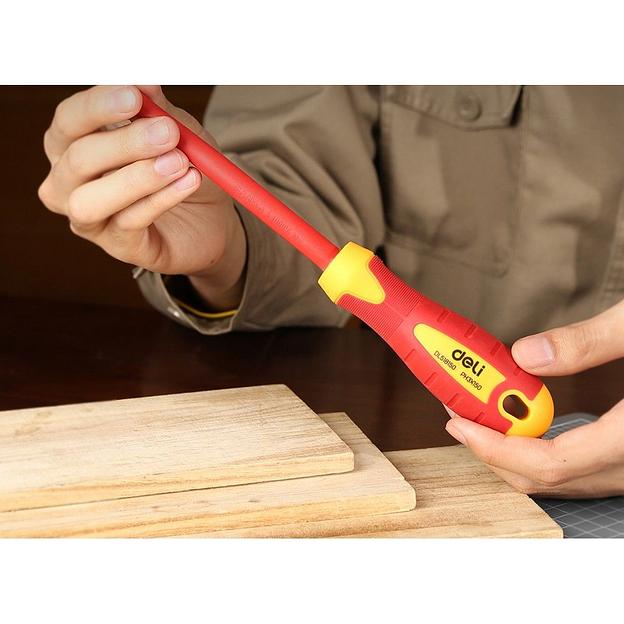 Диэлектрическая крестовая отвертка Deli DL518150 PH3х150мм сталь Cr-V, сертификат VDE для работ под напряжением до 1000 В фото 6