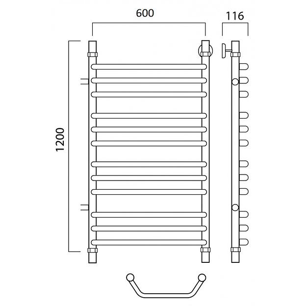 Полотенцесушитель водяной Роснерж Трапеция L108011 120x60 с боковым подключением 600 групповой фото 2