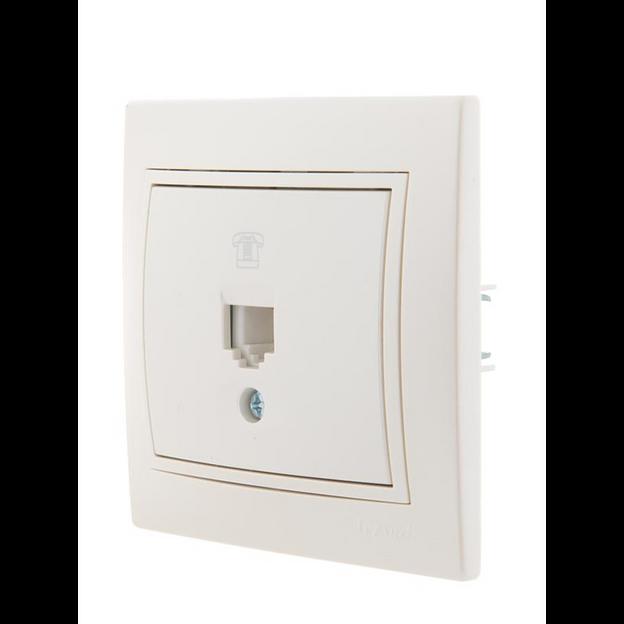 Розетка телефонная 1-м СП Mira RJ11 16А IP20 евро стандарт со вставкой жемчуж./бел. перламутр. LEZAR фото 2