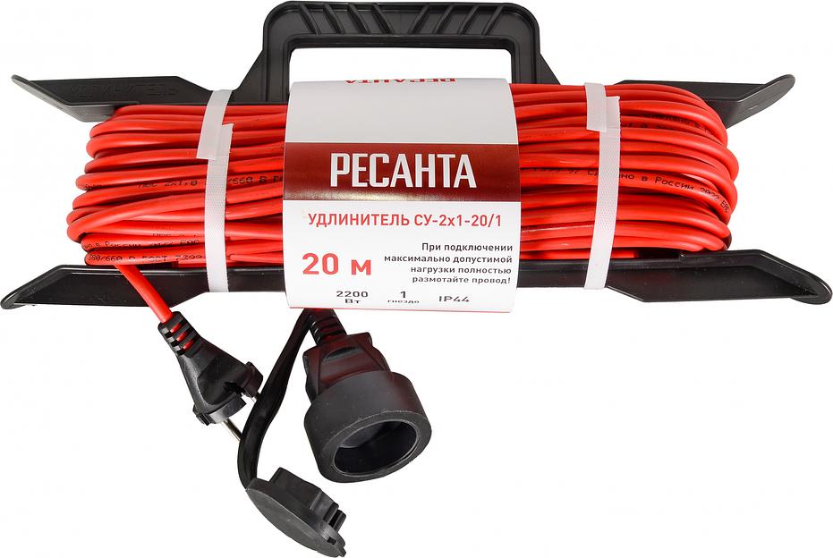 Удлинитель силовой Ресанта СУ-2х1-20/1 (IP44) (61/118/2) 2x1.0кв.мм 4розет. 40м ПВС катушка серый фото 2