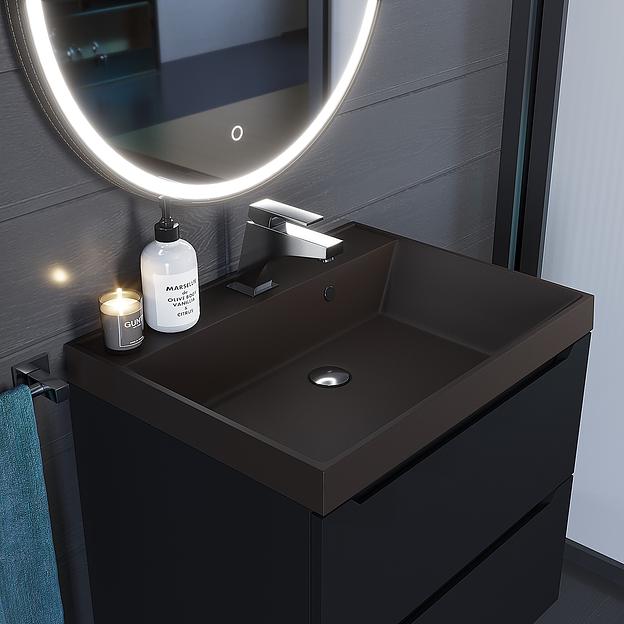 Раковина кварцевая для ванной комнаты Uperwood Classic Quartz 60 см, коричневая матовая, трюфель фото 2