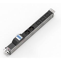 ЦМО Блок розеток Rem-32 с авт., инд., 2 Schuko, 3 IEC 60320 C19, 32А, алюм., 19", колодка (R-32-2S-3C19-A-I-440-K) фото 1