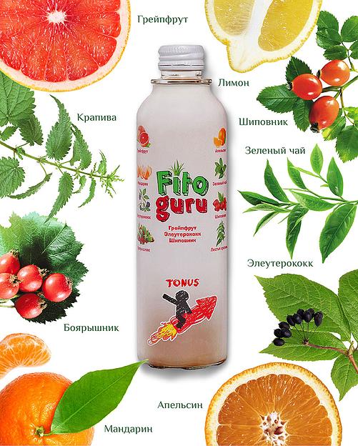 Напиток сокосодержащий «Fitoguru Tonus», Грейпфрут, Бергамот, Элеутерококк, 280 мл, опт фото 1