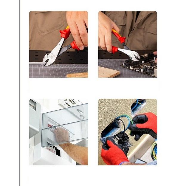 Диэлектрические усиленные диагональные бокорезы Deli DL512207 180мм, сталь Cr-V, сертификат VDE для работ под напряжением до 1000 В фото 6