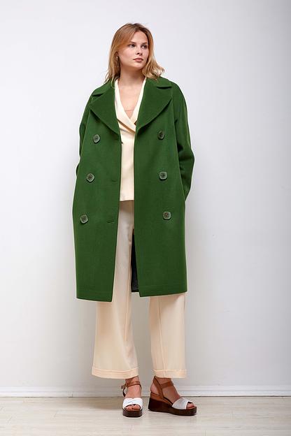 Женское демисезонное пальто двубортное Mmoda зелёный, арт.2202662-1 фото 5