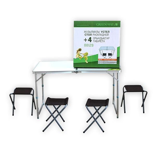 Стол туристический раскладной с 4 табуретами Green Way серый фото 4