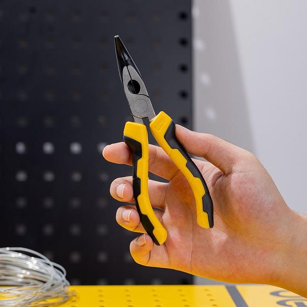 Удлиненные плоскогубцы с изогнутыми губками Deli DL2306 160мм, угол загиба губок 30°, сталь CrV, двухкомпонентная ручка фото 4