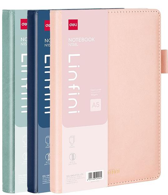 Блокнот Deli LINFINI EN158L A5 210х143мм искусст. кожа 144л линейка твердая обложка ассорти ассорти:син/роз/зел фото 1