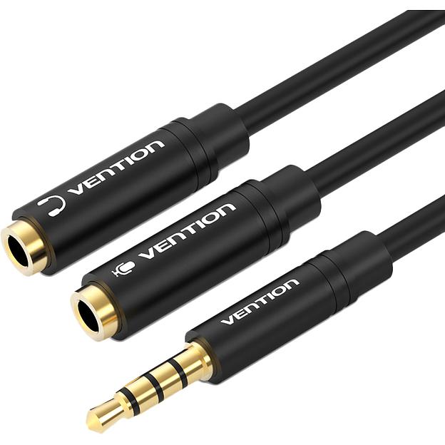 Переходник-разветвитель Vention гибкий Jack 3.5 mm M 4 pin/Jack 3.5 mm F x 2 - 0.3м Разветвитель Vention mini Jack 3.5 mm M/mini Jack 3.5 mm F x 2 - 0.3 м (BBCBY) фото 1