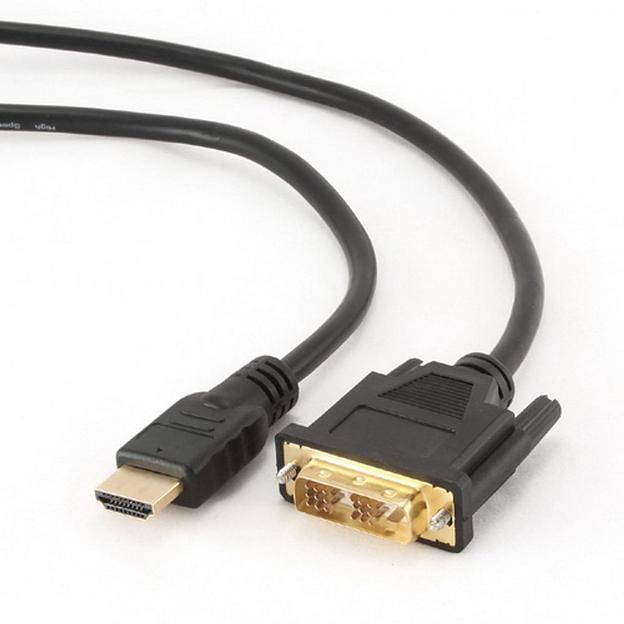 Кабель Cablexpert Кабель HDMI-DVI Cablexpert CC-HDMI-DVI-15, 19M/19M, 4.5м, single link, черный, позол.разъемы, экран, пакет (043465) {50} фото 1