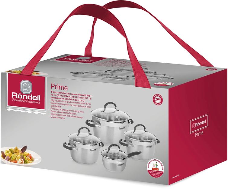 Набор посуды 8 предм. (кастрюли с/кр 18/20/24 см, ковш с/кр 16 см) Prime Rondell RDS-1291 фото 7