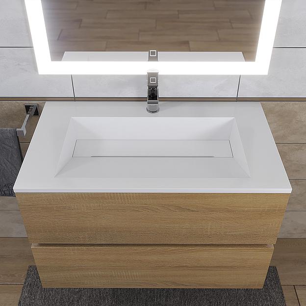 Тумба с раковиной для ванной Uperwood Barsa-Next 80 см, подвесная, белая/дуб сонома фото 3