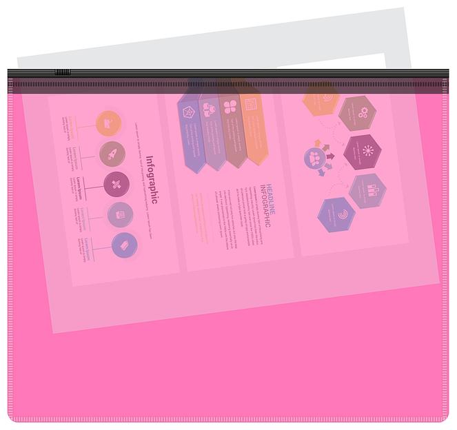 Папка на молнии ZIP Бюрократ Double Neon DNEBPM4APINKBL A4+ полипропилен 0.15мм розовый цвет молнии черный фото 4