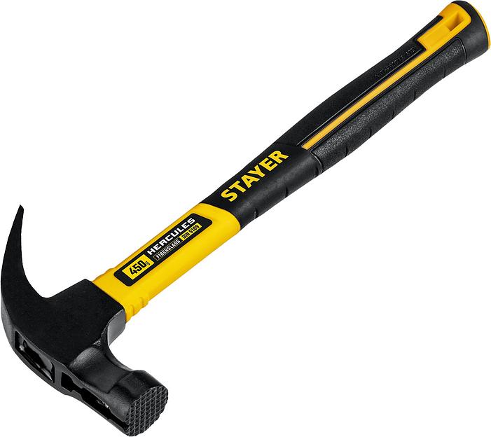 STAYER Hercules-M, 450 г, молоток-гвоздодёр столярный с фиберглассовой рукояткой, Professional (2027-450) фото 3