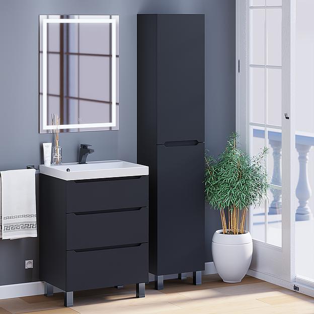 Тумба под раковину для ванной Uperwood Tanos 60 см, напольная, черная матовая, 3 ящика фото 7