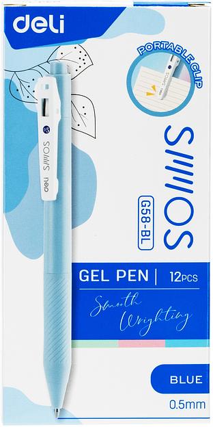 Набор ручек гелев. автоматическая Deli (EG58-BL-P) ассорти d=0.5мм син. черн. кор.карт. (12шт) резин. манжета фото 2